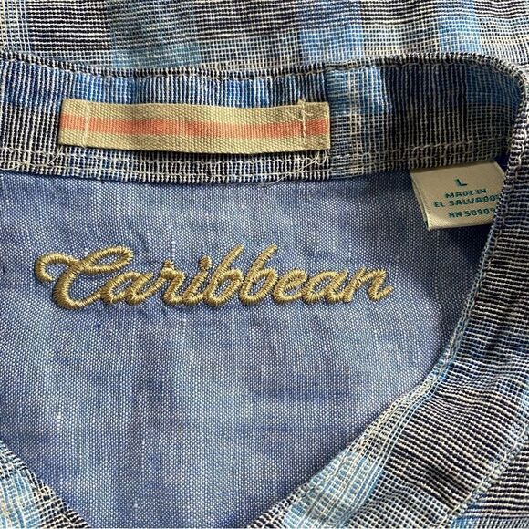 CARIBBEAN BLUE Men’s Plaid Button Down Shirt Size L - Picture 4 of 7